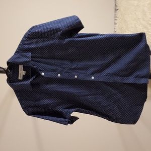 Old Navy button shirt navy blue and white polka dots
